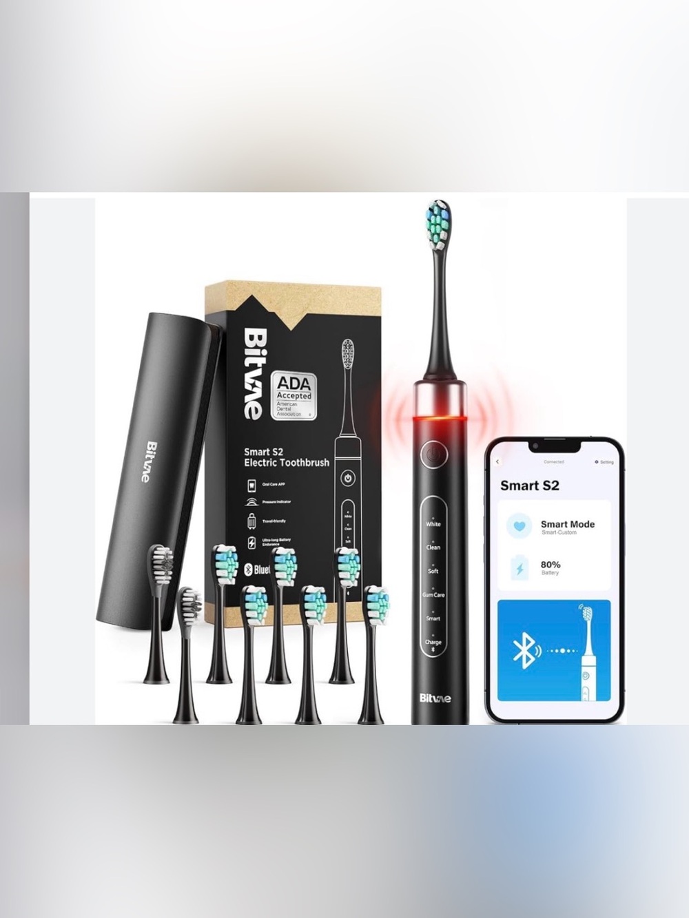 Bitvae S2 Smart Electric Toothbrush ADA Certified Rechargeable W/ Travel Case